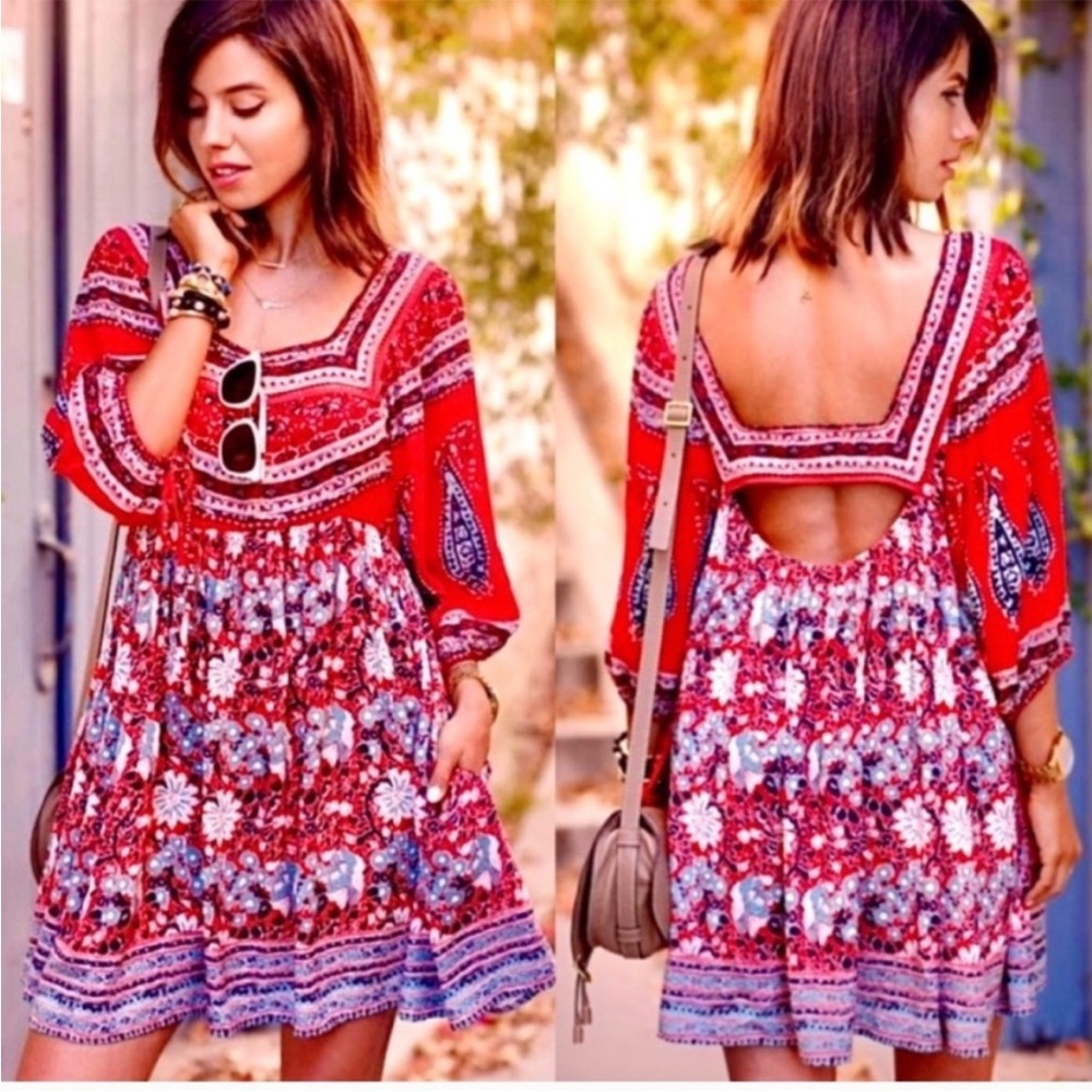 NEW WITH TAGS Free People Midsummers Dream Dress Size large Red Floral Cutout